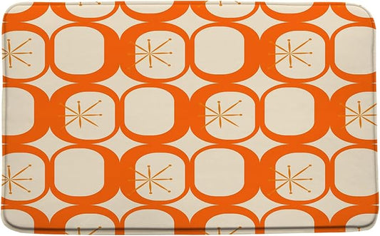 Mid Century Modern Bath Mat Abstract Atomic Geometric Retro 1950s Orange Bathroom Kitchen Toilet Rugs,20x31 Inch