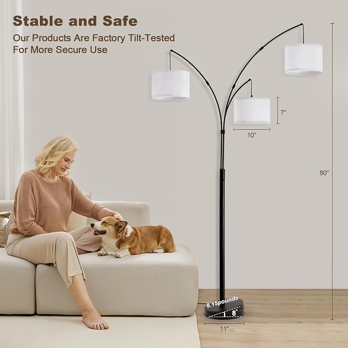 Netin 3 Light Arc Floor Lamps for Living Room, Large Floor Lamp with Remote Control, Modern 80" Tall Standing Lamp, 3 Color Temperature, Mid Century Tree Floor Lamp for Bedroom, Office