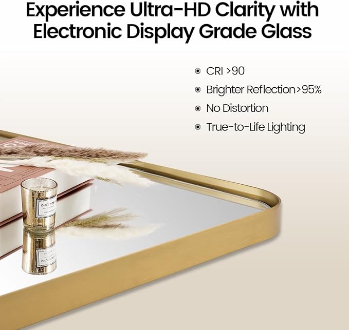 MOON MIRROR Brushed Gold Pivot Mirror, Brass Tilt Vanity Rectangle Pivot for Bathroom, Overall 24.33 x 28 inches(Mirror 20 x 28 inches)