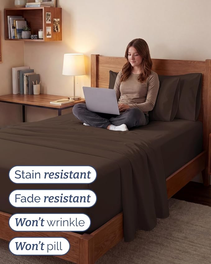 Extra Deep Twin XL Sheet Set - 4 Piece College Dorm Bed Sheets Set with Extra Deep Pockets - Ultra-Soft, Comfy & Breathable Bedding for Women, Men, Kids & Teens - Wrinkle Free & Fade Resistant - Brown