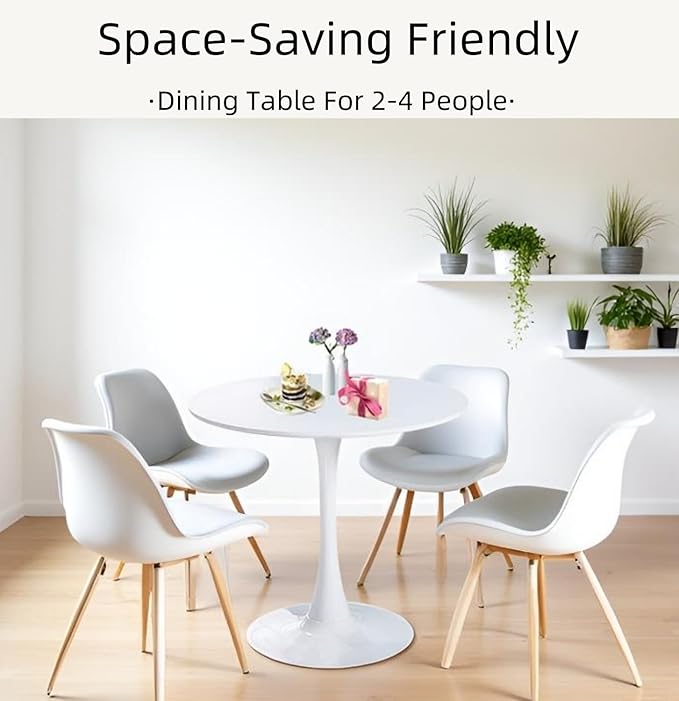 Round Dining Table White with Pedestal Base,31.5" Modern Tulip Dining Room Table for 1-4 People,Pedestal Dining Table with Round Top for Kitchen Living Room (Tulip Dining Table White)