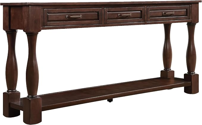 Merax Console Table with 4 Drawers, Retro Entryway Table with Open Storage Shelf for Entryway, Wood Side Table with Thick Legs for Living Room Bedroom, Espresso