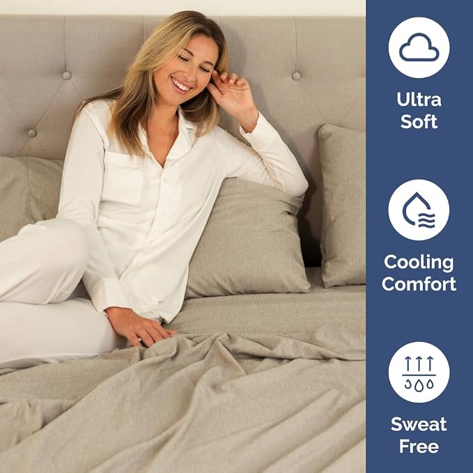 Extra Deep Full Sheet Set - 6 Piece Breathable and Cooling Sheets - Hotel Luxury Bedding for Women, Men, Kids & Teens - Easy Secure Fit - Soft and Wrinkle Free - Extra Deep Pockets - Heathered Beige