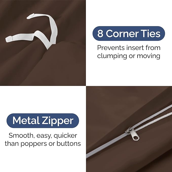 Duvet Cover Queen Size - Extra Soft Queen Size Duvet Cover - Lightweight, Breathable & Cozy - Easy Care & Fade Free with Zipper Closures & Ties - 90" x 90" Inches - (Brown) Comforter Not Included