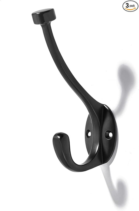 khtumeware The 3 Pack Heavy-Duty zinc Alloy Matte Black Coat Hook is Suitable for bathrooms, Behind Doors, bedrooms, corridors, and is a Towel Robe Hooks for Both Household and Commercial use