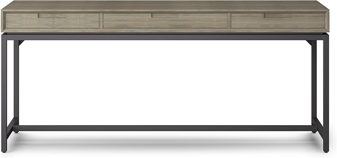 SIMPLIHOME Banting Desk - 72 Inch Wide Solid Wood and Metal Writing Desk in Distressed Grey, Modern Industrial Home Office Computer Table for Study with 2 Drawers and Flip-Down Keyboard Tray