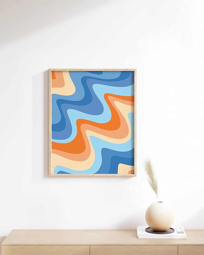 HAUS AND HUES Beach Picture Wall Art - Abstract Ocean Print, Colorful Coastal Poster, Tropical Decor (Beige Frame, 12x16)