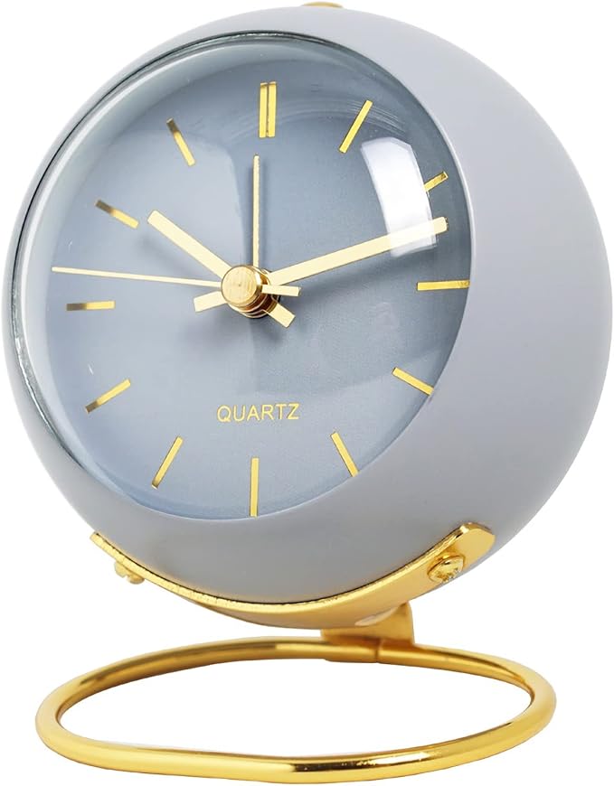 SHISEDECO Small Tableclocks Classic Non-Ticking Tabletop Alarm Clock with Night Light, Battery Operated Deskclock with HD Glass for Living Room Bedroom Bedside Indoor Decor (RN-Blue)