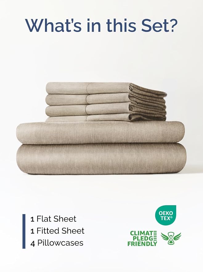 Extra Deep King Sheet Set - 6 Piece Breathable and Cooling Sheets - Hotel Luxury Bedding for Women, Men, Kids & Teens - Easy Secure Fit - Soft and Wrinkle Free - Extra Deep Pockets - Heathered Beige