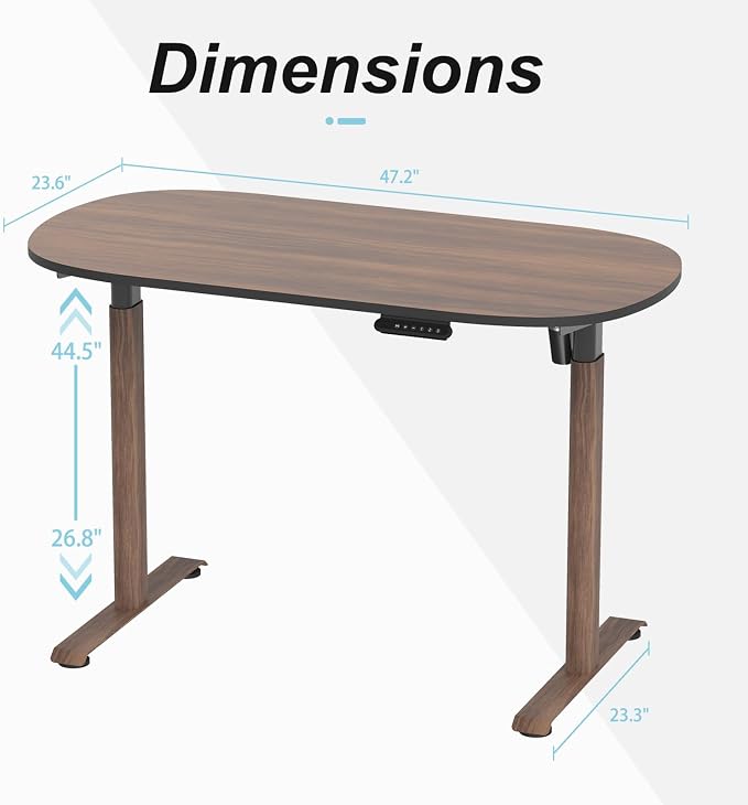 Electric Standing Desk 48 x 24, Stable No Wobble Sit Stand Desk with Quiet Motor & Memory Presets, One-Piece Walnut Desktop, Oval Leg Home Office Standing Desk, Anti-Collision, Minimalist Design