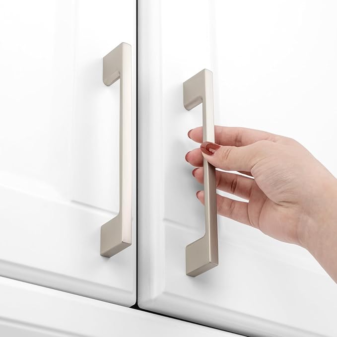 KOOFIZO 30 Pack 5 Inch Brushed Nickel Kitchen Cabinet Pulls Stain Nickel Cabinet Handles Silver Cabinet Hardware for Kitchen Cabinets Drawer P01 Dresser Cupboard Bedroom Bathroom