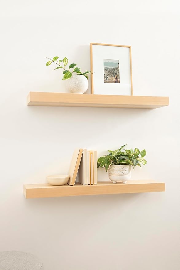 Kate and Laurel Havlock Modern Natural Floating Shelf; 36 x 8; Natural Wood; Functional Storage Shelf for Use as Entryway Display or Kitchen Spice Rack Shelf