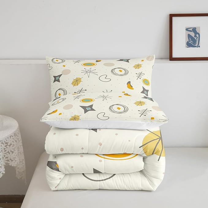 Kids Cartoon Atomic Bedding Twin Modern Mid Century Comforter Set, Retro Fifties Bedding Comforter Sets Hippie Abstract Duvet Insert, Geometric Polka Dots Down Comforter Teal Orange Room Decorative
