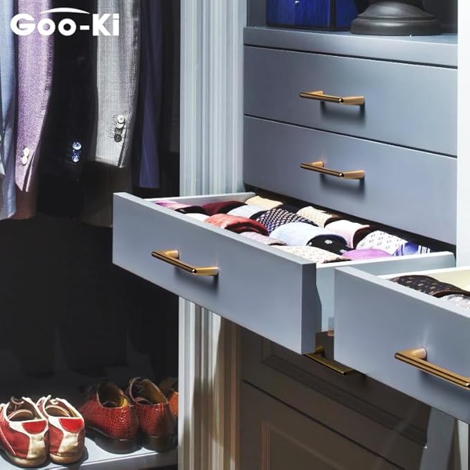Goo-Ki Shinging Gold Cabinet Pulls with 3.8''(96mm) Hole Centers, Modern Style Zinc Alloy Cabinet Handles for Dresser,Wardrobe,Cupboard- 2 Pack