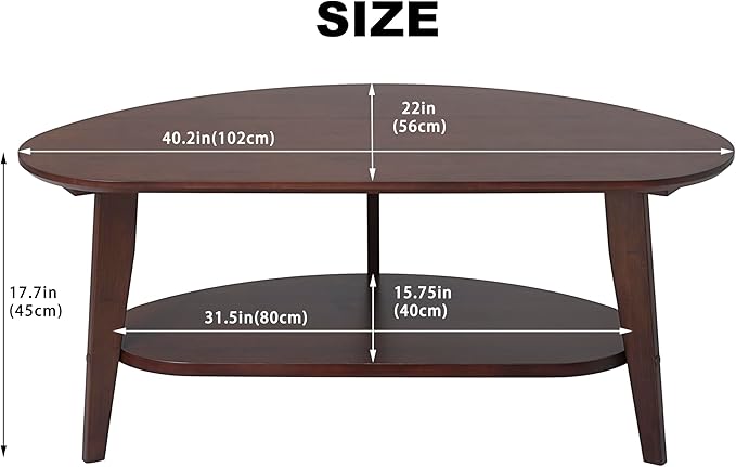 NAVREX Mid Century Modern Coffee Table with Storage, 2 Tier Oval Round Coffee Tables for Living Room, FSC Certifiled 100% Solid Bamboo Wood Center Table, Value Lies in Material (Walnut Finish)