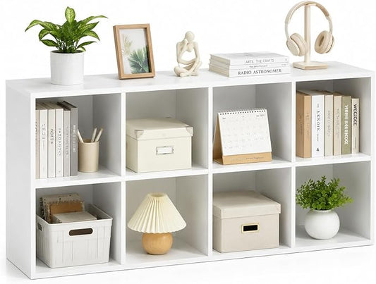 POWERSTONE 8 Cube Storage Organizer, Open Cube Bookshelf with Back Panels, Modern Display Cubby Bookcase for Bedroom Living Room Home Office, White