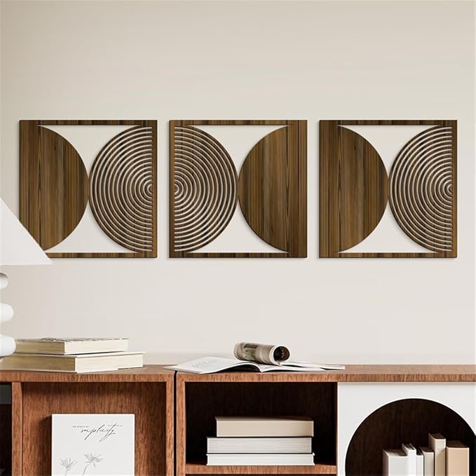 Price Xes Wooden Geometric Wall Art - Set of 3 - Home Decor Accent - Modern Minimalist Wood Wall Decor for Living Room, Bedroom, Office - Easy Hanging - 11.8" x 11.8"
