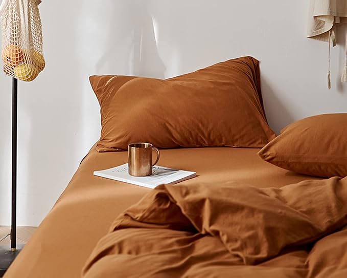 Omelas Burnt Orange Duvet Cover Twin Size Rust Terracotta Caramel Pumpkin Modern Minimalist Style Solid Color Bedding Set Girls 2 Pieces Soft Microfiber Comforter Covers with Zipper Closure for Kids