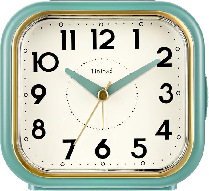 Tinload 4.3" Vintage Retro Analog Alarm Clock, Super Silent Non Ticking Clock with Manual Light, Snooze, Battery Operated, Simply Design, for Living Room, Bedroom, Bedside, Desk(Green-V2)