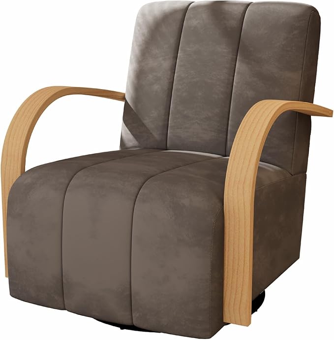 Chifee & Vingol 360° Swivel Accent Chair 30.3" W Velvet Swivel Living Room Chair with Solid Wood Armrests Mid Century Modern Reading Chair,Charcoal
