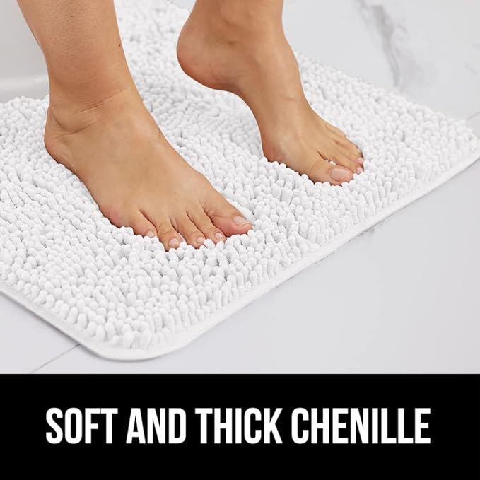 GORILLA GRIP Bath Rug Mat 54x24, Thick Soft Absorbent Chenille, Quick Dry Microfiber Mats, Rubber Backing Washable Shower Floor Rugs, Bathmat Runner, US Designed Bathroom Home Decor Accessories White