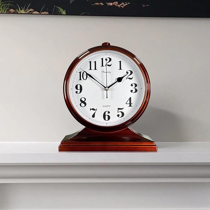 Desk Clock for Table Decor,Retro Mantel Clock Battery Operated for Fireplace Mantel, Living Room,Bedroom,Office,Desktop Decoration (Brown)