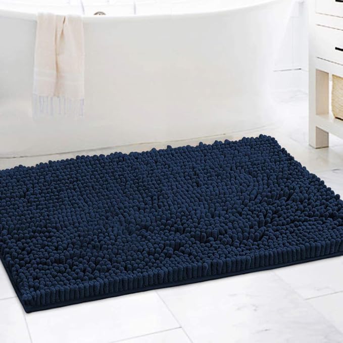 H.VERSAILTEX Bathroom Rugs Bath Mat Bath Rugs Bath Mats for Bathroom Non Slip Extra Thick Buncy Soft Chenille Bath Rug Fulffy Shag, Indoor Rug Carpet for Living Room (Navy, Extra Large 24" x 36")