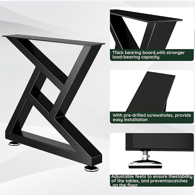 Metal Coffee Table Legs 16" H x 18" W Furniture Desk Bench Dining Table Legs with Adjustable Feet Gourd Shape Set of 2 Black