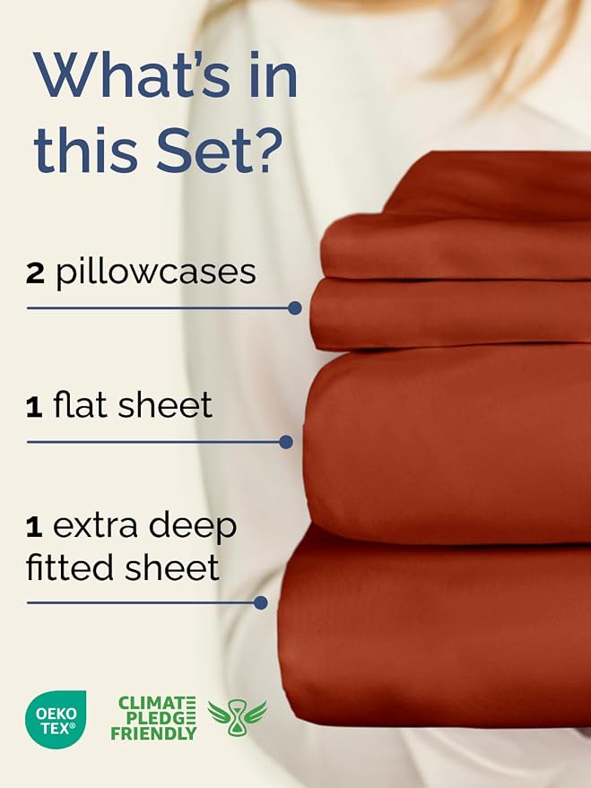 Extra Deep Twin Sheet Set - 4 Piece Breathable and Cooling Sheets - Hotel Luxury Bedding for Women, Men, Kids & Teens - Easy & Secure Fit - Soft, Wrinkle Free & Comfy - Extra Deep Pockets - Terracotta