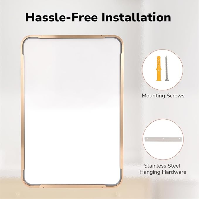 USHOWER Gold Bathroom Mirrors 24"x36" 2 Pack, Brushed Champagne Gold Rectangle Mirrors for Over Sink, Aluminum Frame, Anti-Rust, Tempered Glass, Horizontal or Vertical Mounted
