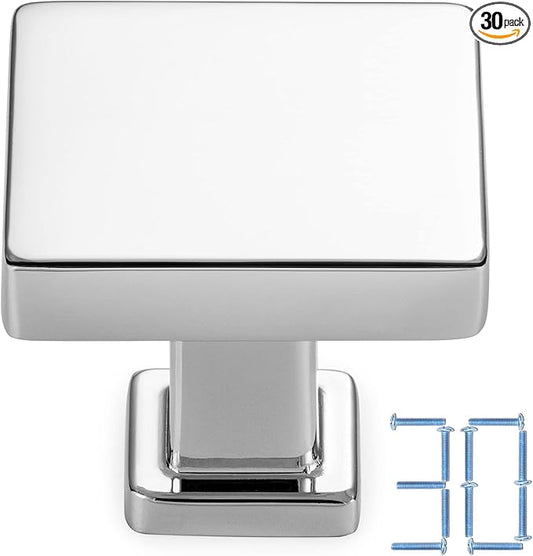 KOOFIZO 30 Pack Polished Chrome Cabinet Knobs Chrome Drawer Knobs K08 Square Single Hole Cabinet Pulls for Cabinets Drawer Dresser Cupboard Bedroom Closet Bathroom Vanity