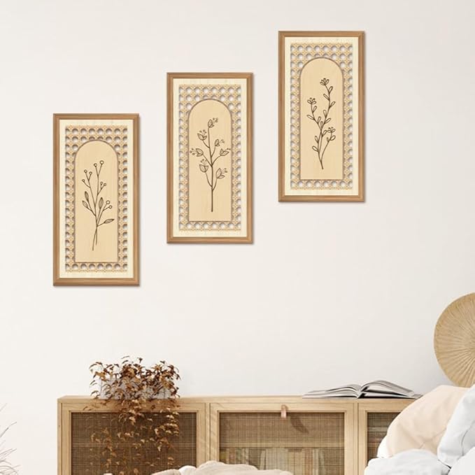 IARTTOP 3 Pcs Boho Wood Floral Arch Wall Art Nature Botanical Wood Wall Decor Bohemian Flower Artwork Minimalist Modern Wooden Hanging Decor for Farmhouse Living Room Bedroom Office 7.9 x15.8 Inch