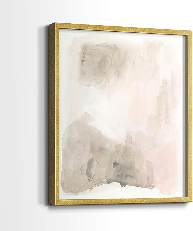 Renditions Gallery Set of 2 Peel & Stick Framed Prints, Watercolor Abstract Wall Art, Nude Color Neutral Aesthetic Wall Decor, Re-Stickable - Ready to Hang - 22"x28" - GOLD Frame LT588