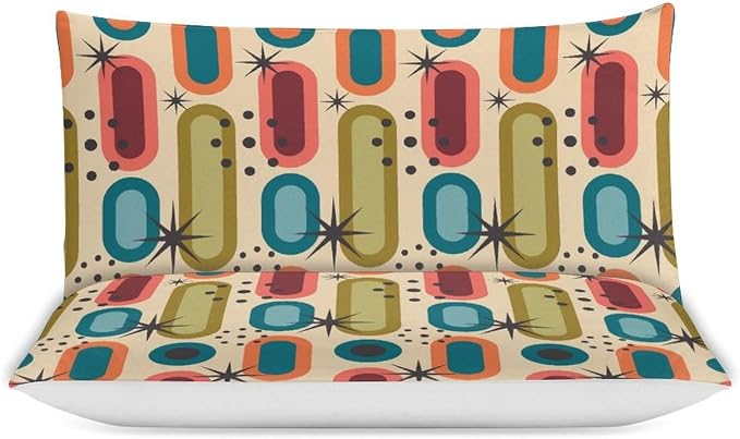 Colorful Aesthetic Comforter Cover Geometry Bed Set, Retro Atomic Duvet Cover，Modern Mid Century Bedding Sets，Aesthetic Abstract Art Bedding 3 Piece (1 Duvet Cover 90"x90" + 2 Pillow Sham 20"x30")