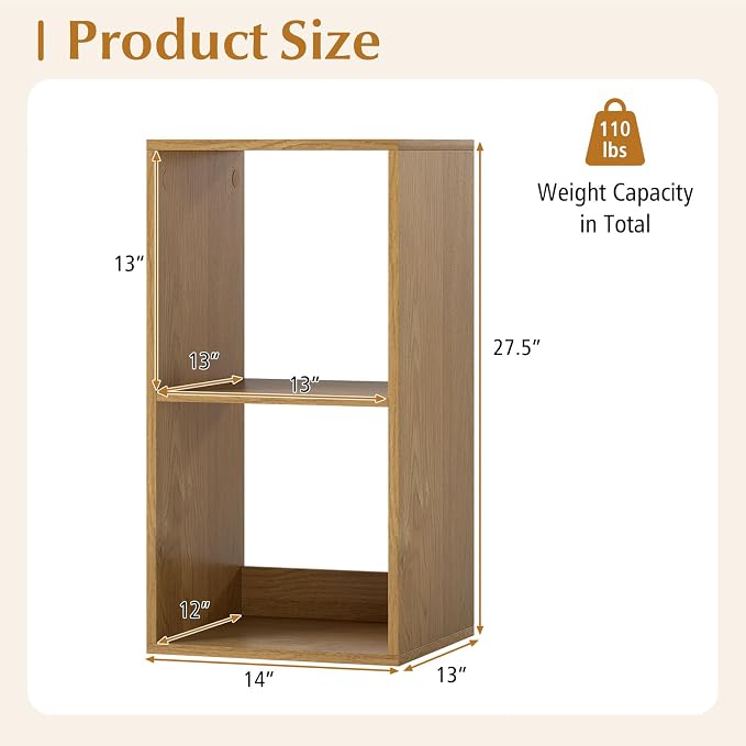 Tangkula 2-Cube Bookcase, 3-Tier Bookshelf with Open Compartments, Freestanding Cube Storage Organizer with Anti-Toppling Kits, Modern Display Shelf for Living Room, Study (2, Natural, 2-Cube)