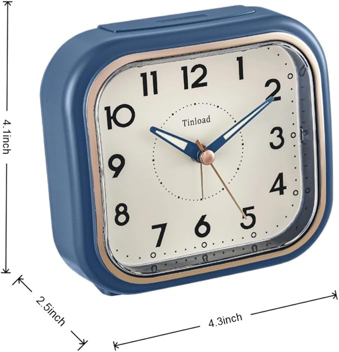 Tinload 4.3" Vintage Retro Analog Alarm Clock, Super Silent Non Ticking Clock with Manual Light, Snooze, Battery Operated, Simply Design, for Living Room, Bedroom, Bedside, Desk(Blue)