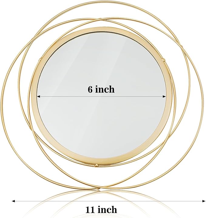 2 Set Circle Mirrors for Wall Decor for Living Room Bedroom Bathroom Entryway Metal Round Mirror Decorative Hanging Mirrors Sun Bohemian Geometric Accent Sculpture -Gold 13 in