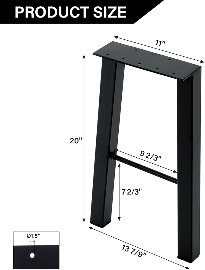 TC-HOMENY 20 Inches Coffee Table Legs Set of 2 Metal End Table Legs Furniture Bench Legs Industry
