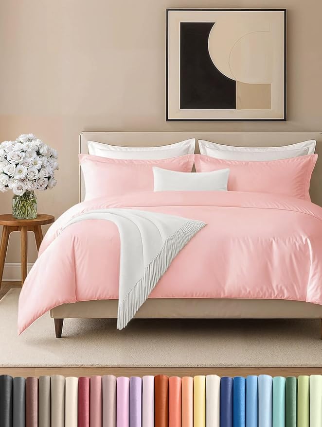 Duvet Cover King Size - Extra Soft King Size Duvet Cover - Lightweight & Breathable - Easy Care & Fade Free with Zipper Closures & Ties - 104" x 90" Inches - (Baby Pink) Comforter Not Included