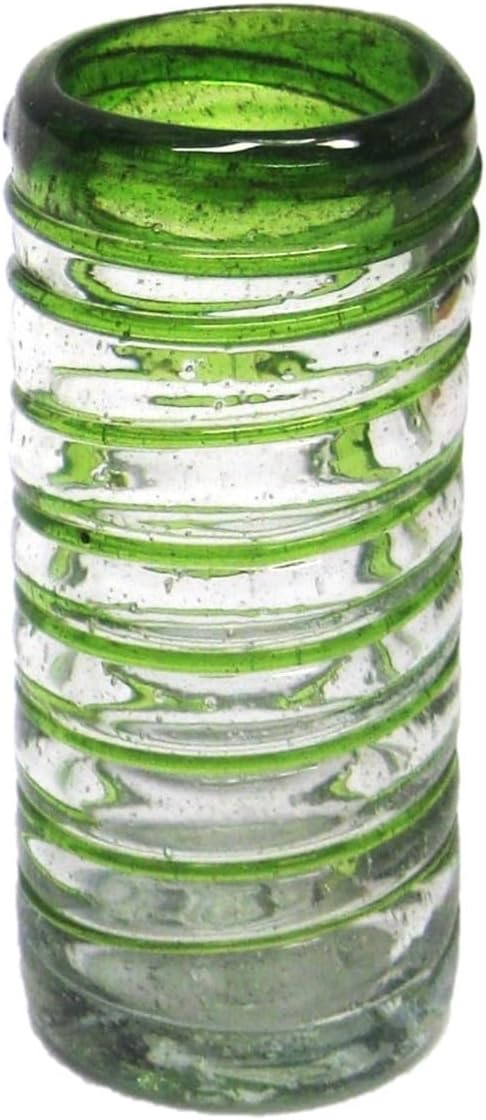 Blue & Green & Amber Spiral 2 oz Tequila Shot Glasses (set of 6), Recycled Glass, Lead-free, Toxin-Free (Shot)