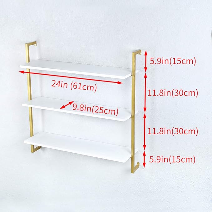 Industrial Metal Wall Shelf,Floating Wood Shelves Wall Mounted,36in Iron Real Wood Book Shelves,3 Tier Bookshelf Shelving