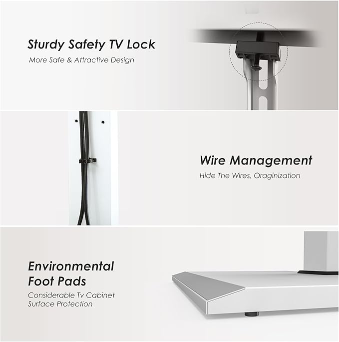 FITUEYES Iron Base Floor TV Stand with Power Strip, Tall TV Stand with Swivel Mount for 50-85 Inch Plasma Flat Panel or Curved Screen TVs Height Adjustable Wire Management(White,with Power Outlet)