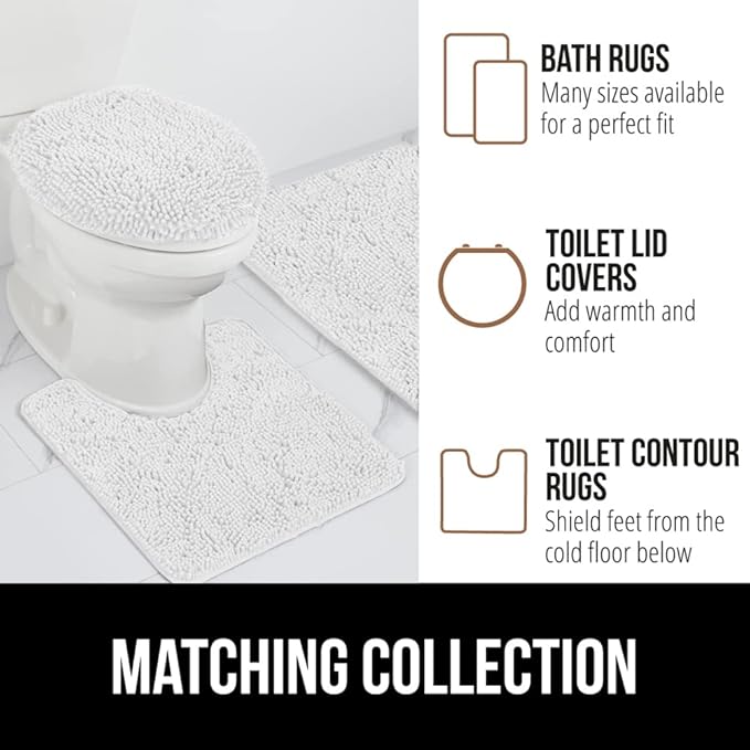 GORILLA GRIP Bath Rug Mat 48x24, Thick Soft Absorbent Chenille, Quick Dry Microfiber Mats, Rubber Backing Washable Shower Floor Rugs, Bathmat Runner, US Designed Bathroom Home Decor Accessories White
