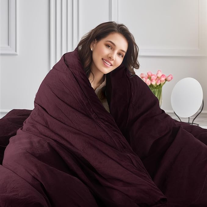 NEXHOME PRO Duvet Cover Set 100% Washed Cotton Oversized King 120"x98" Linen Feel Textured Organic Natural 3 Pieces Bedding Set Terracotta Burnt Orange with Zipper Closure Breathable(No Comforter)