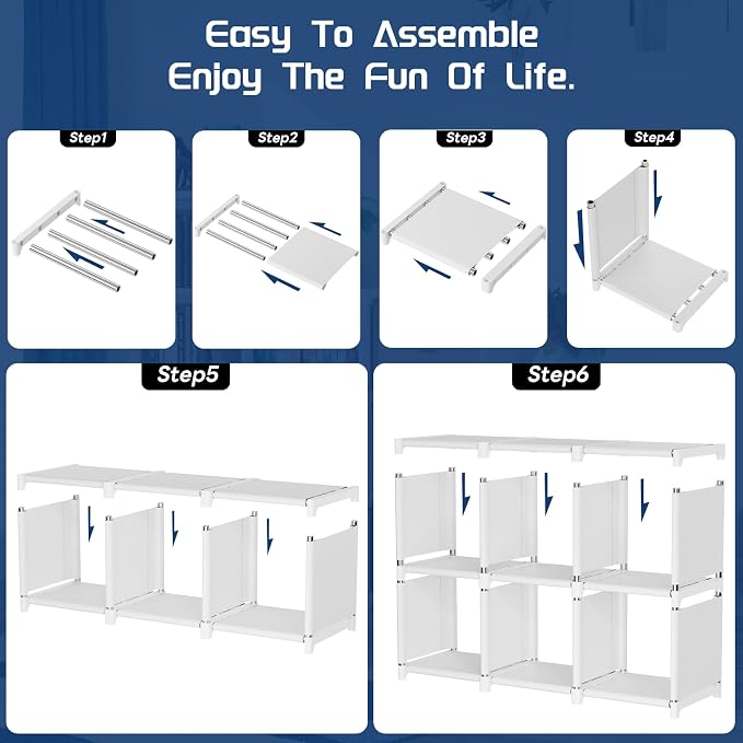 Mavivegue Book Shelf, 18 Cube Storage Organizer, DIY Bookcase, Metal Cube Bookshelf, Tall Book case for Bedroom, Living Room, Office, Closet Storage Organizer, Black Cubicle Storage Rack-White