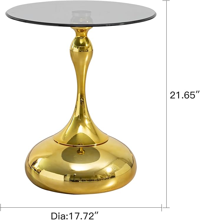 17.7 Inch Black Round Side Table for 2-4 Person, Gold Metal Pedestal Base, Small Coffee Table, End Table, Cocktail Table, Living Room, Bedroom, Office, Bistro, Modern Small Space