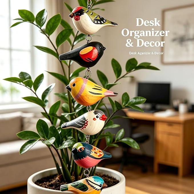 Rustic Hand Painted Bird Ornament Handcrafted Wooden Colorful Birds, Carved Northern Figurine for Hanging Decor Indoor Outdoor, Holiday Festival Gifts, for Home Garden(C)