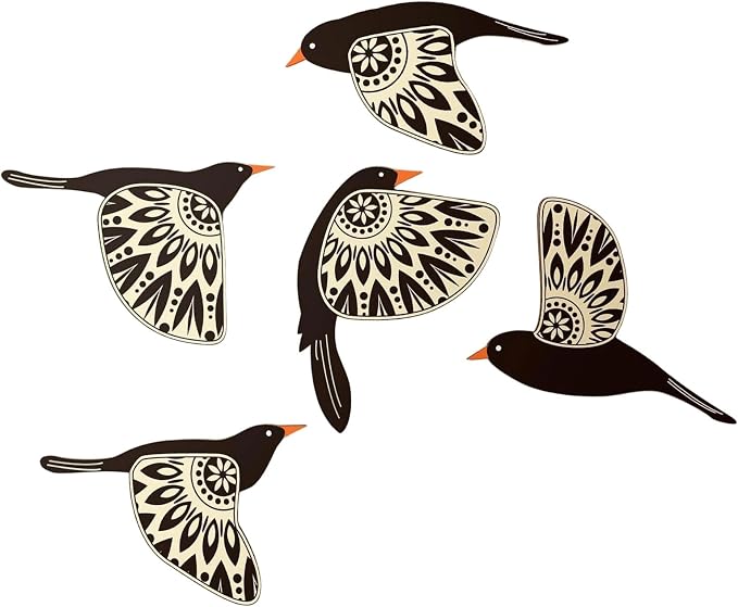 jiingekk Scandinavian Farmhouses Wooden Bird Wall Decorations 5Pcs Handcrafted Set For Home Decors Bird Enthusiast Giving
