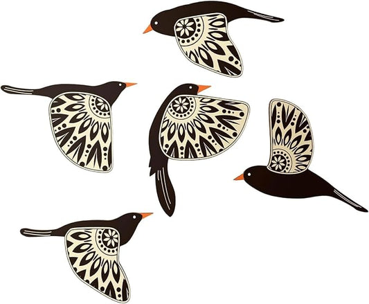 5 Piece Wooden Bird Wall Hanging Ornaments Set Farmhouses Scandinavian Home Decors For Bird Lover Handmade Wall Art Wood Nursery Wall Decorations