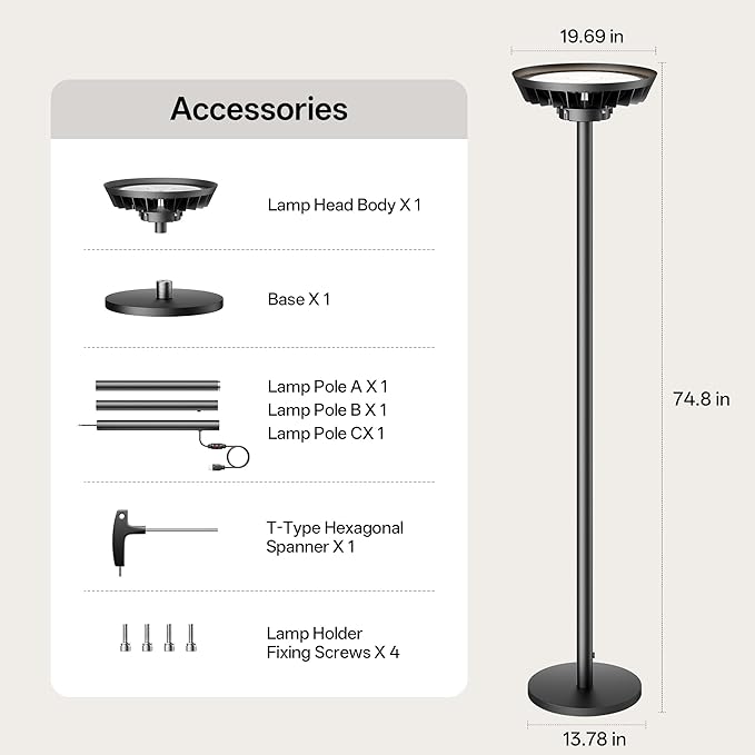 Homelist The Brightest Indirect Lighting Floor Lamp, 500W 40000LM Standing Lamp, Super Bright Upward Light, No Glare for Livingroom, Design Room, Painting Room, Open-Plan Spaces, Reading & Work